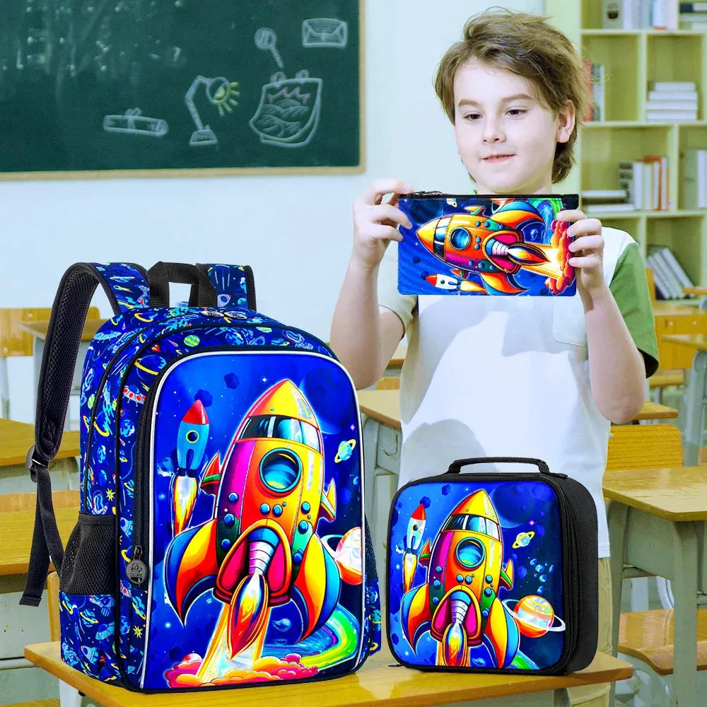 3 Piece Animal Backpack Set For Boys 16 Inch Bookbag Lunch Box Preschool To Elementary