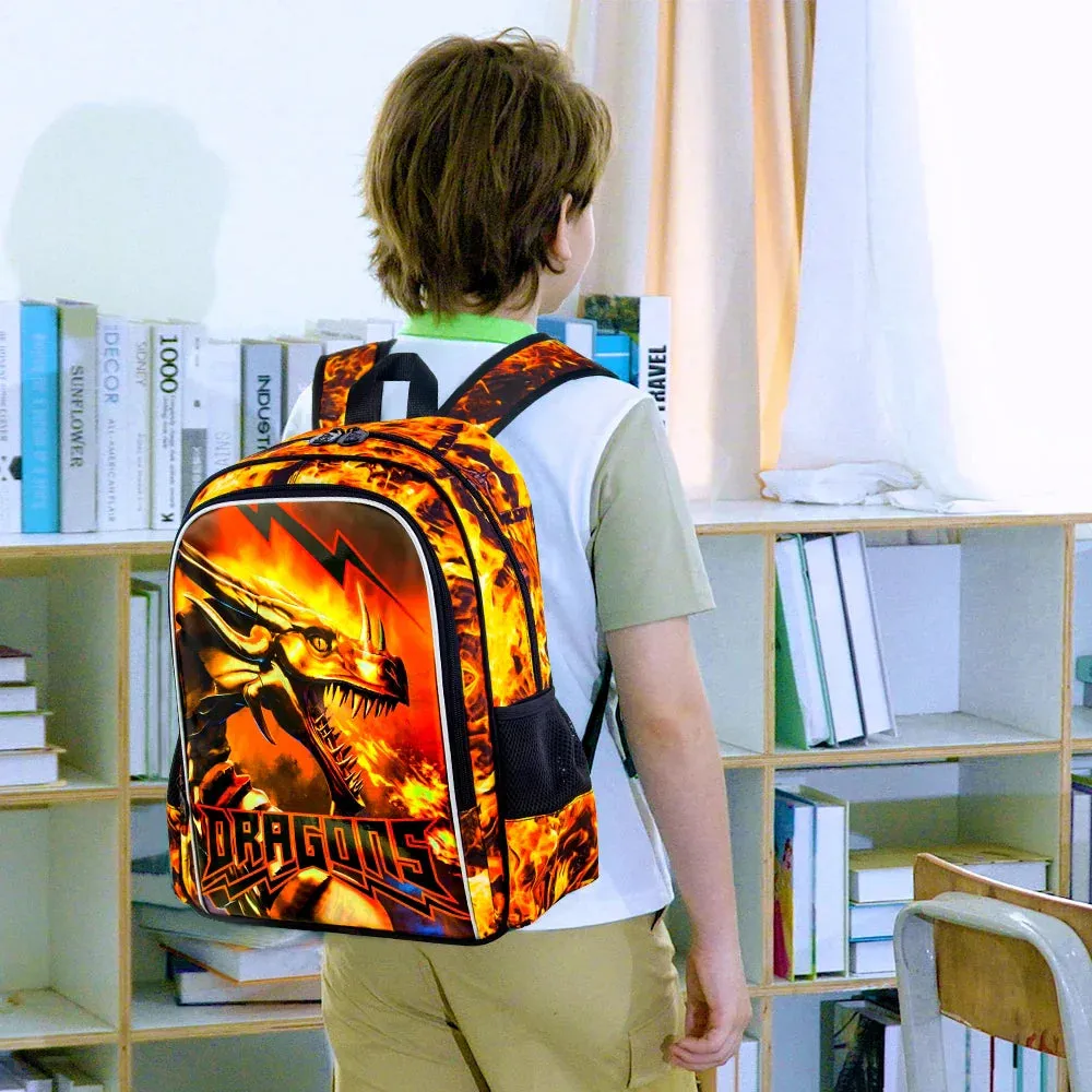 3 Piece Boys Backpack Set For Elementary School Dragon Design