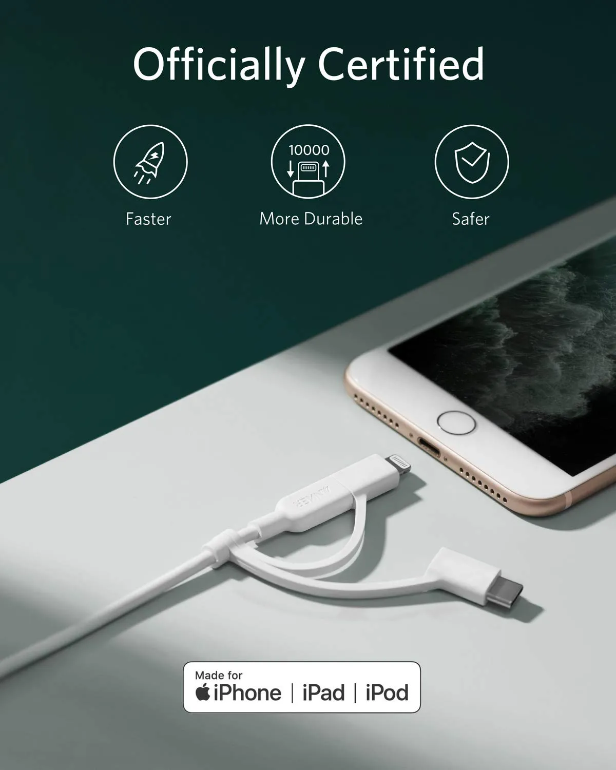 Anker 321 USB-A to Lightning Cable (3 ft 3-in-1)