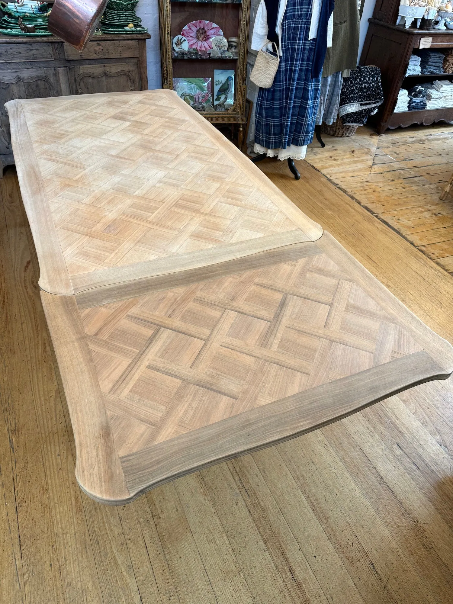Antique French Louis XV Walnut Marquetry Top Extension Dining Table