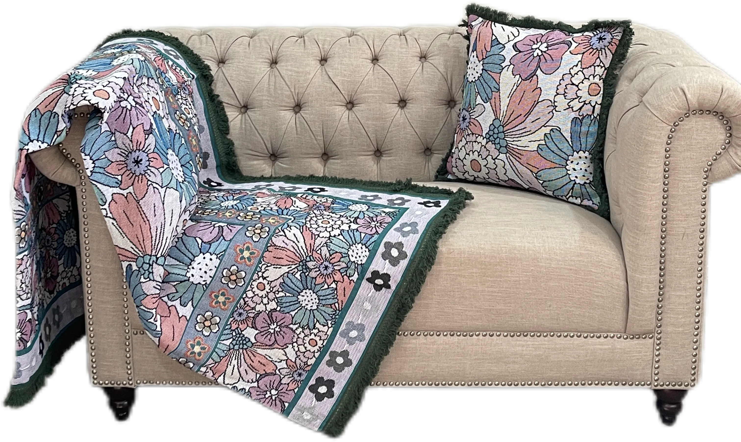 Classical Blossom Cotton Reversible Tapestry Picnic Throw