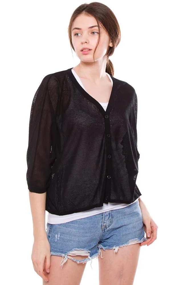 JP800 Solid Sheer Mesh Back Floral Embroidery Cardigan