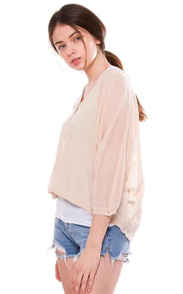 JP800 Solid Sheer Mesh Back Floral Embroidery Cardigan