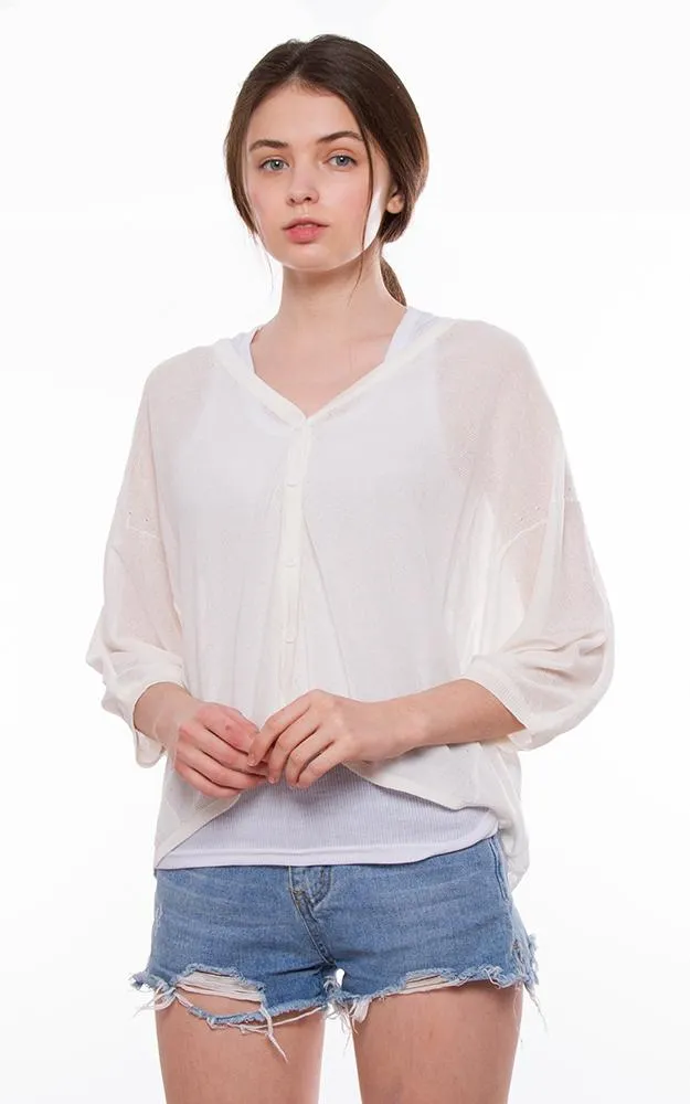 JP800 Solid Sheer Mesh Back Floral Embroidery Cardigan