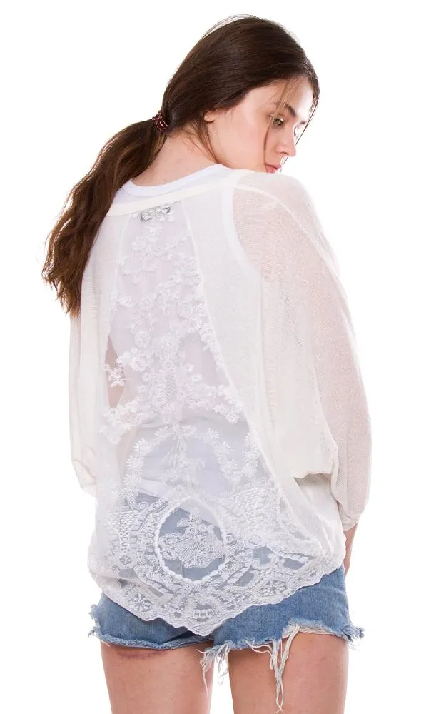 JP800 Solid Sheer Mesh Back Floral Embroidery Cardigan