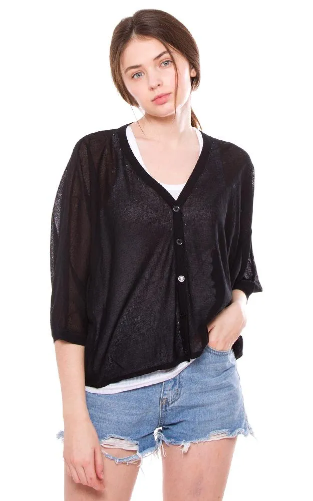 JP800 Solid Sheer Mesh Back Floral Embroidery Cardigan
