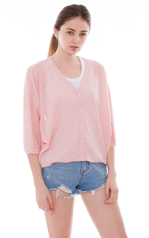 JP800 Solid Sheer Mesh Back Floral Embroidery Cardigan