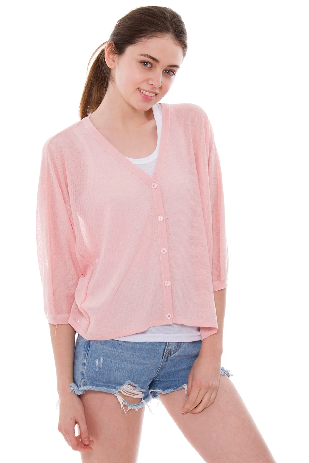 JP800 Solid Sheer Mesh Back Floral Embroidery Cardigan