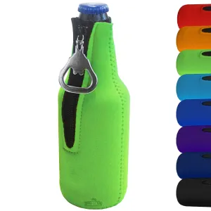 Neoprene Bottle Cooler Sleeves for 12oz Bottles with Bottle Opener- 1-Pack - Blank Design for any Event - Dual Sided Insulation Keeps Your Drinks Cool