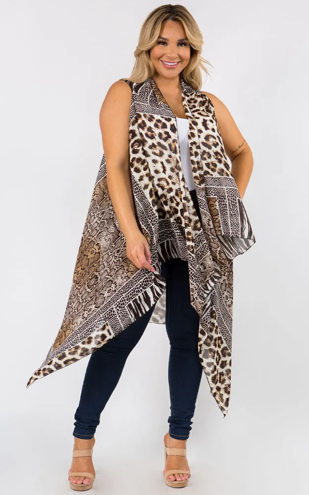 SN38P Plus Size Animal Pattern Long Vest