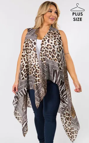 SN38P Plus Size Animal Pattern Long Vest