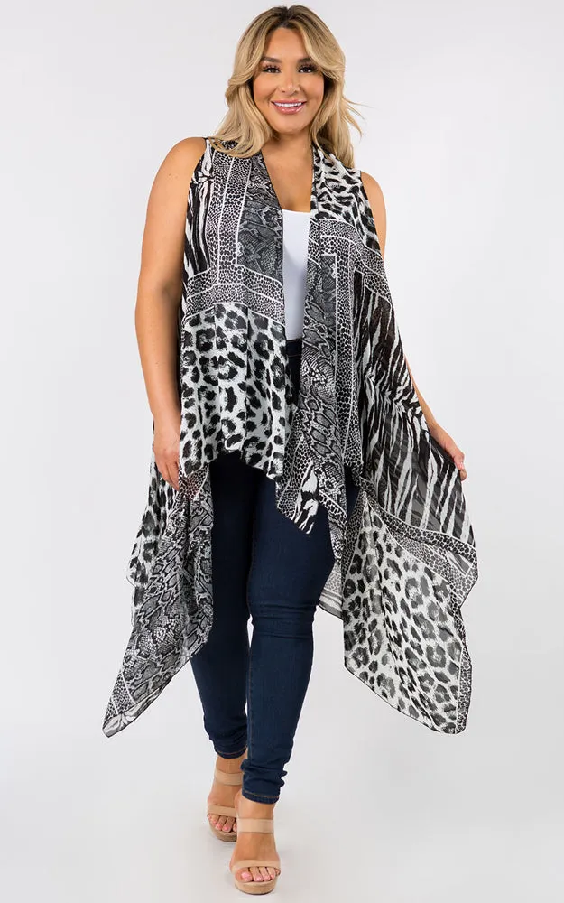 SN38P Plus Size Animal Pattern Long Vest