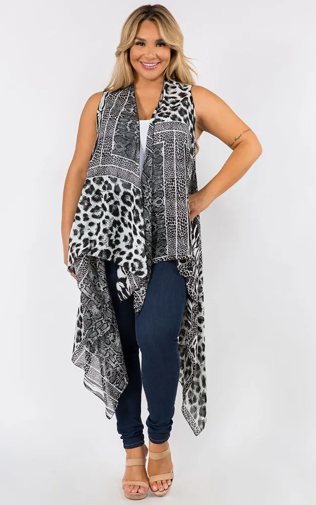 SN38P Plus Size Animal Pattern Long Vest