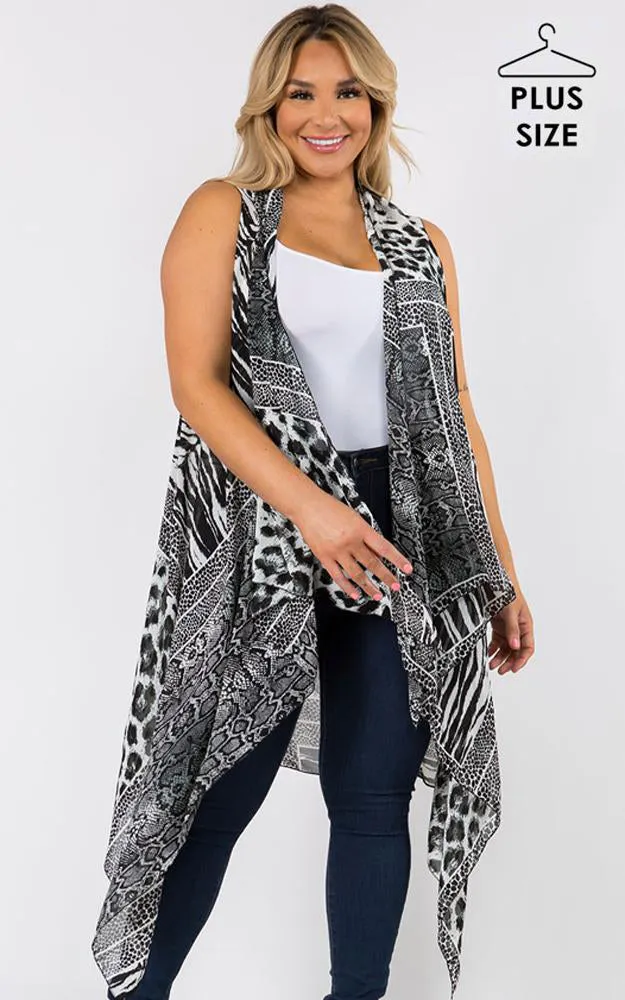 SN38P Plus Size Animal Pattern Long Vest