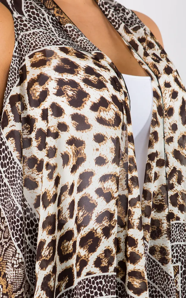 SN38P Plus Size Animal Pattern Long Vest