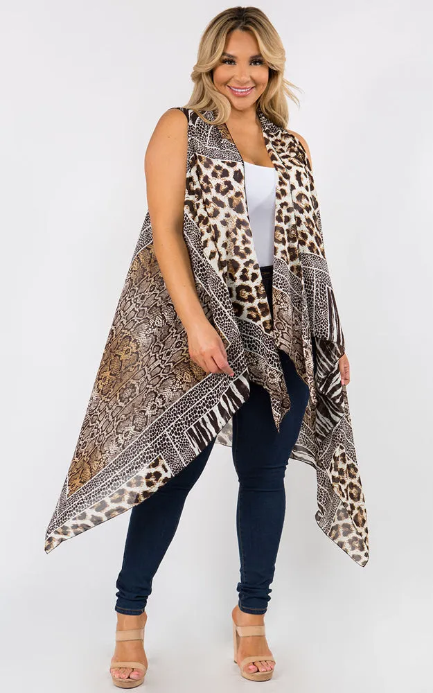 SN38P Plus Size Animal Pattern Long Vest