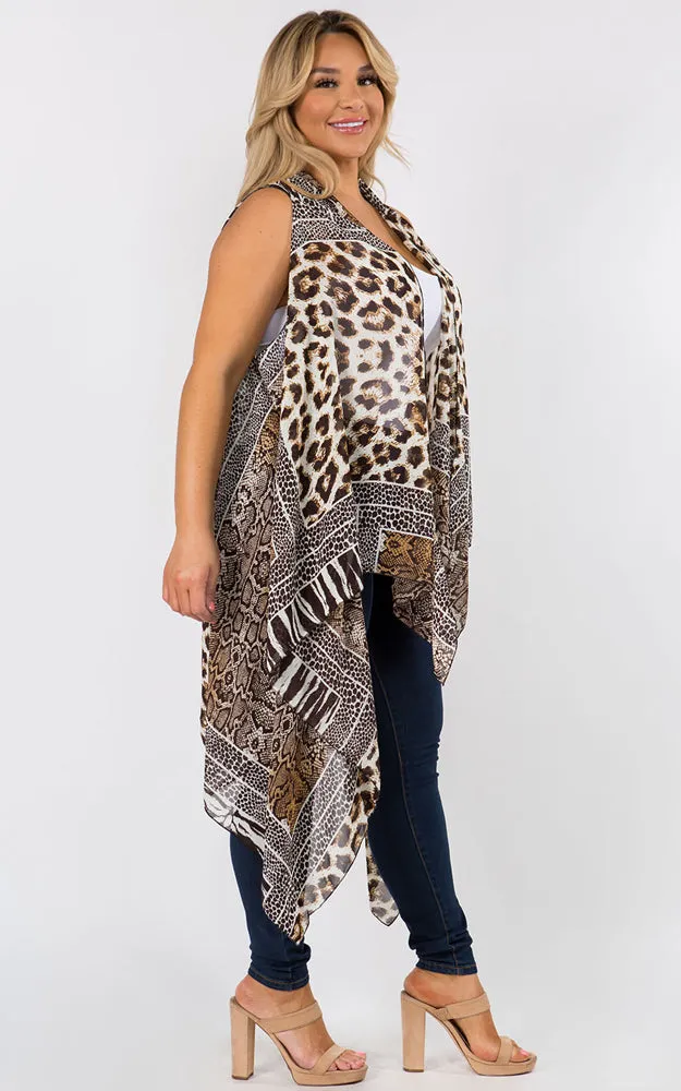 SN38P Plus Size Animal Pattern Long Vest