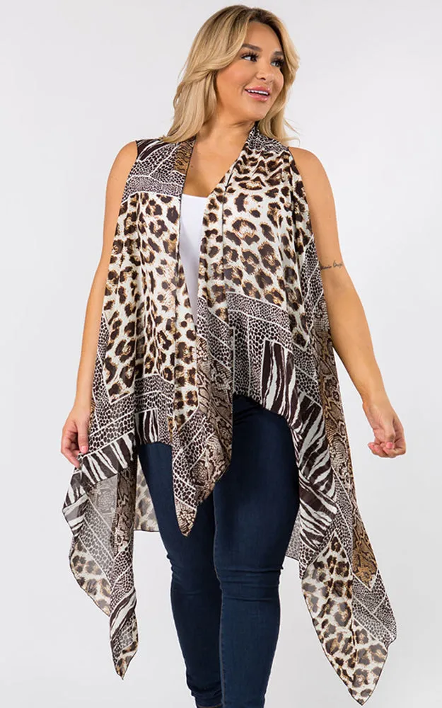 SN38P Plus Size Animal Pattern Long Vest